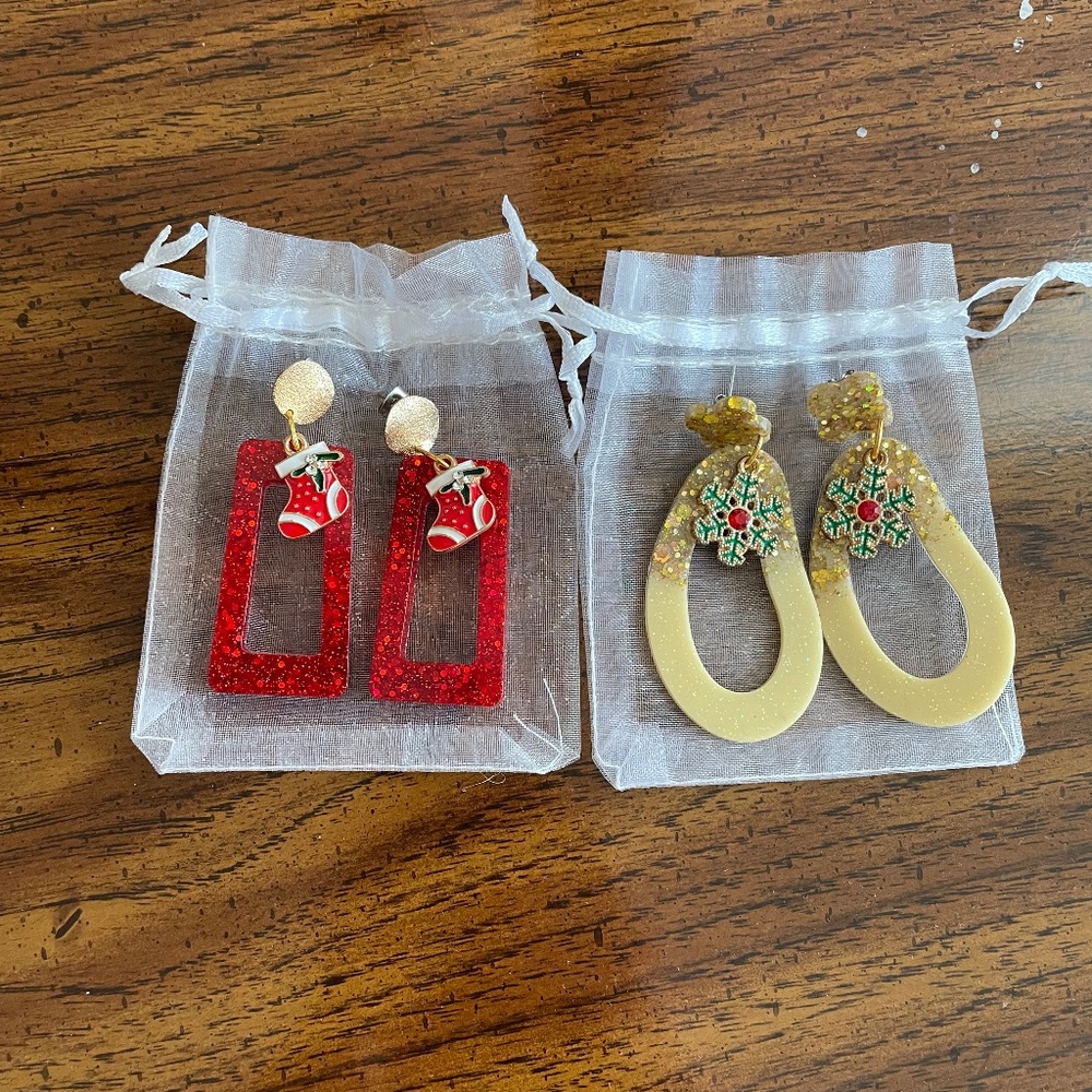 Winter Snowflake and Stocking Earrings, Set of 2, Jewelry